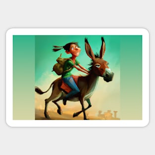 Girl Riding a Donkey Greeting Card Sticker